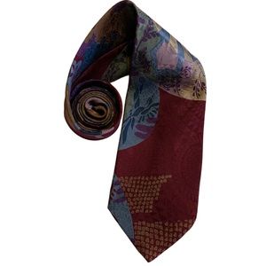 Stefano Milano printed silk men’s necktie burgundy/tan/blue hand made